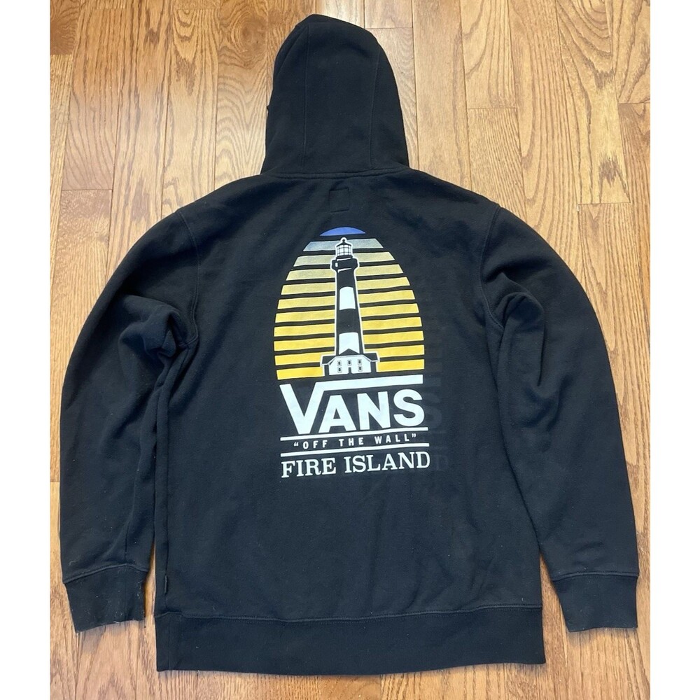 VANS Mens S Black Pullover Fleece Hoodie Graphic Logo Pocket Skate Sweatshirt